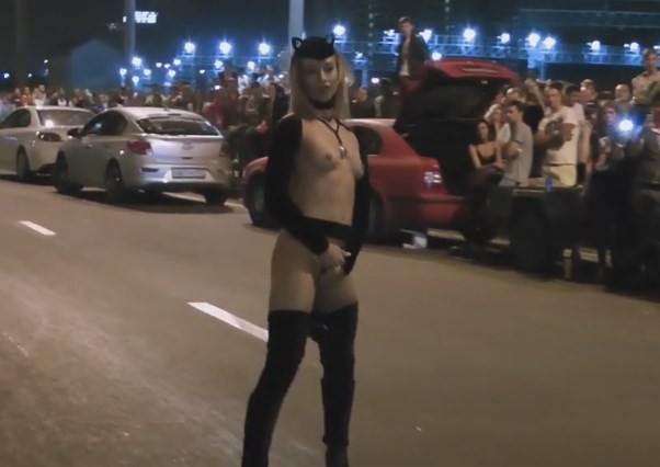 Full Strip Show On Public Road